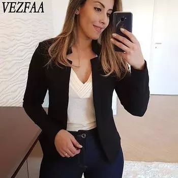 VEZFAA Женская мода Повседневная весна-осень Однотонные принты Длинные рукава Стоячий воротник Блузки и рубашки S