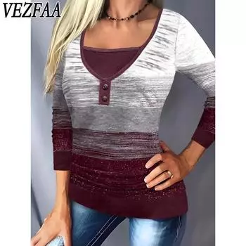 VEZFAA Женская мода повседневная весна-осень с цветным принтом и длинными рукавами блузки и рубашки S