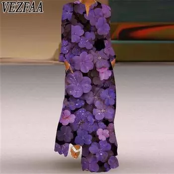 VEZFAA Women s Fashion Spring Fall Long Sleeve V-Neck Casual Dresses S