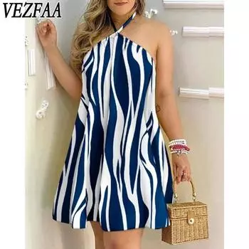 VEZFAA Женская мода Лето Весна без рукавов со средней талией Свободные повседневные платья S