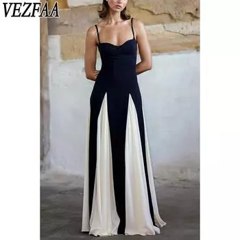 VEZFAA Женская мода Лето Весна Цветные Блоки Принт Без Рукавов Повседневные Платья Высокая Талия S