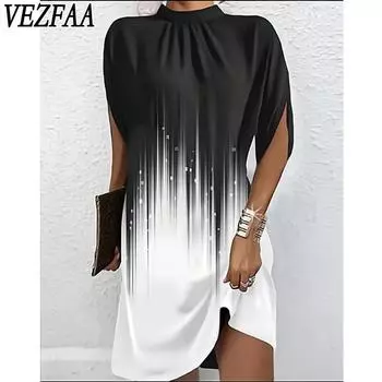 VEZFAA Женская мода Лето Весна Короткие рукава О-образный вырез Повседневные платья S зелёный