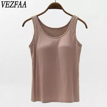 VEZFAA Женская мода Повседневная Летняя Весна Однотонные принты Без рукавов О-образный вырез Блузки и рубашки S