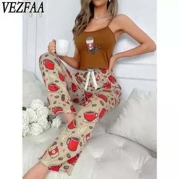 VEZFAA Женская мода повседневная летняя весна без рукавов подтяжки брюки костюмы S