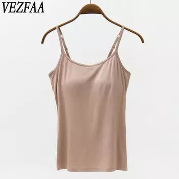 VEZFAA Женская мода повседневная летняя весна однотонная без рукавов с принтом на подтяжках блузки и рубашки S