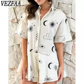 VEZFAA Женская мода повседневная летняя весна рукава поло с высокой талией брюки комбинезоны и комбинезоны S абрикосовый