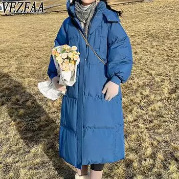 VEZFAA Женская мода Повседневная Осень Зима Однотонные принты Длинные рукава Куртки и пальто Пуховики M чёрный