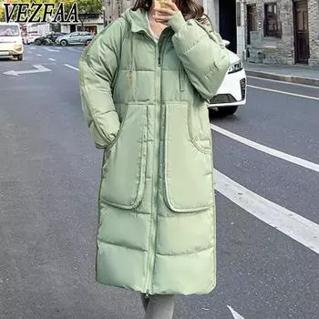 VEZFAA Женская мода Повседневная Осень Зима Однотонные принты Длинные рукава Куртки и пальто Пуховики S чёрный