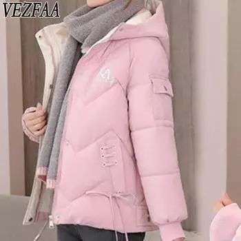 VEZFAA Женская мода Повседневная Осень Зима Однотонные принты Длинные рукава Куртки и пальто Пуховики M жёлтый