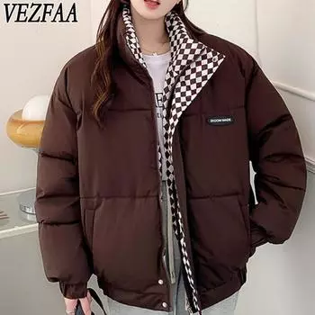 VEZFAA Женская мода Повседневная Осень Зима Однотонные принты Длинные рукава Куртки и пальто Пуховики S чёрный