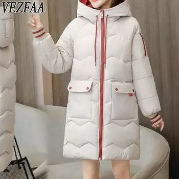 VEZFAA Женская мода Повседневная Осень Зима Однотонные принты Длинные рукава Куртки и пальто Пуховики S белый