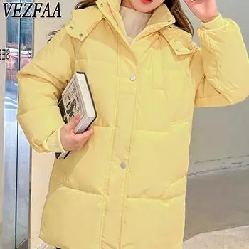 VEZFAA Женская мода Повседневная Осень Зима Однотонные принты Длинные рукава Куртки и пальто Пуховики S чёрный