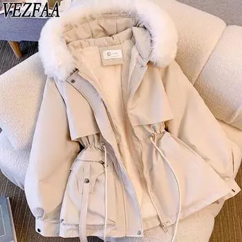 VEZFAA Женская мода Повседневная Осень Зима Однотонные принты Длинные рукава Куртки и пальто Пуховики M чёрный