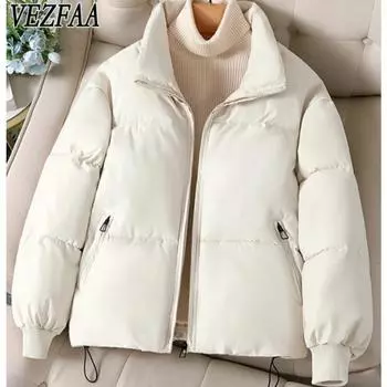 VEZFAA Женская мода Повседневная Осень Зима Однотонные принты Длинные рукава Куртки и пальто Пуховики S чёрный