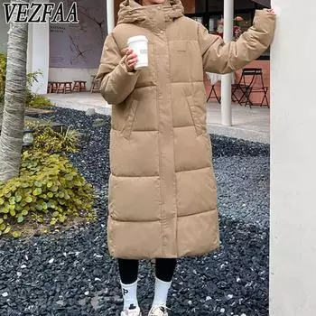 VEZFAA Женская мода Повседневная Осень Зима Однотонные принты Длинные рукава Куртки и пальто Пуховики S чёрный