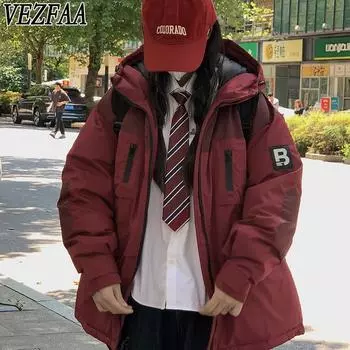 VEZFAA Женская мода Повседневная Осень Зима Однотонные принты Длинные рукава Куртки и пальто Пуховики S чёрный