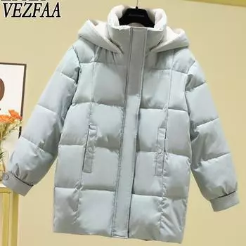 VEZFAA Женская мода Повседневная Осень Зима Однотонные принты Длинные рукава Куртки и пальто Пуховики S зелёный