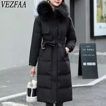 VEZFAA Женская мода Повседневная Осень Зима Однотонные принты Длинные рукава Куртки и пальто Пуховики XS хаки