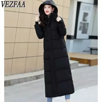 VEZFAA Женская мода Повседневная Осень Зима Однотонные принты Длинные рукава Куртки и пальто Пуховики S белый
