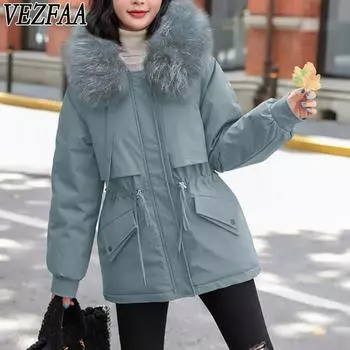 VEZFAA Женская мода Повседневная Осень Зима Однотонные принты Длинные рукава Куртки и пальто Пуховики M чёрный