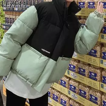 VEZFAA Женская мода повседневная осень-зима с цветным принтом и длинным рукавом, куртки и пальто, пуховики M белый