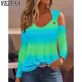 VEZFAA Женская мода Повседневная весна-осень Длинные рукава V-образный вырез Блузки и рубашки S чёрный