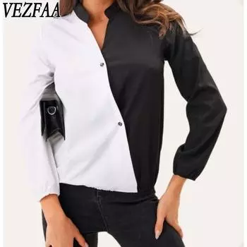 VEZFAA Женская мода Повседневная весна-осень Длинные рукава V-образный вырез Пуловеры и длинные рукава S белый