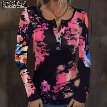 VEZFAA Женская мода Повседневная весна-осень Длинные рукава V-образный вырез Пуловеры и длинные рукава S розовый