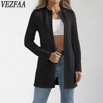 VEZFAA Женская мода Повседневная весна-осень Однотонные принты Длинные рукава О-образный вырез Блузки и рубашки S белый