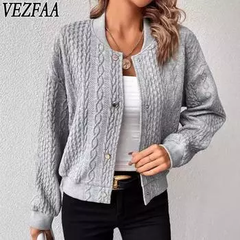 VEZFAA Женская мода Повседневная весна-осень Однотонные принты Длинные рукава Блузки и рубашки S серый