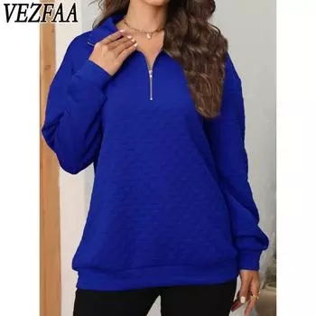 VEZFAA Женская мода Повседневная весна-осень Однотонные принты Длинные рукава Пуловеры и длинные рукава S серый