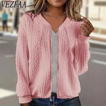 VEZFAA Женская мода Повседневная весна-осень Однотонные принты Длинные рукава Блузки и рубашки S чёрный