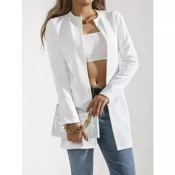 VEZFAA Женская мода Повседневная весна-осень Однотонные принты Длинные рукава О-образный вырез Блузки и рубашки S белый
