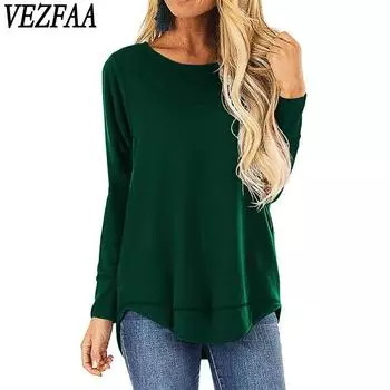 VEZFAA Женская мода Повседневная весна-осень Однотонные принты Длинные рукава О-образный вырез Блузки и рубашки S чёрный