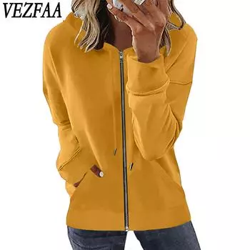 VEZFAA Женская мода Повседневная весна-осень Однотонные принты Длинные рукава О-образный вырез Блузки и рубашки S