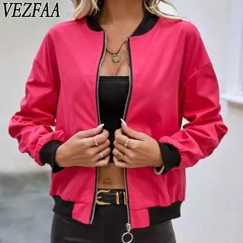 VEZFAA Женская мода повседневные однотонные принтованные осенне-зимние куртки и пальто с длинным рукавом и круглым вырезом S чёрный