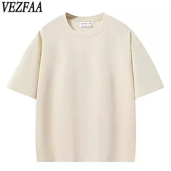 VEZFAA Женская мода Повседневный однотонный принт Лето Весна Короткие рукава О-образный вырез Блузки и рубашки S