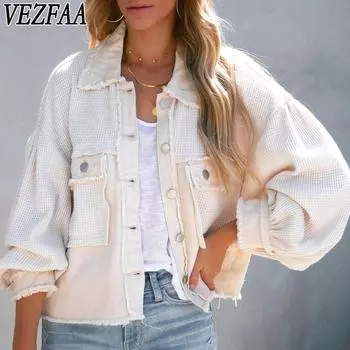 VEZFAA Женская мода Повседневный однотонный принт Осень Зима Длинный рукав Поло воротник куртки и пальто S абрикосовый