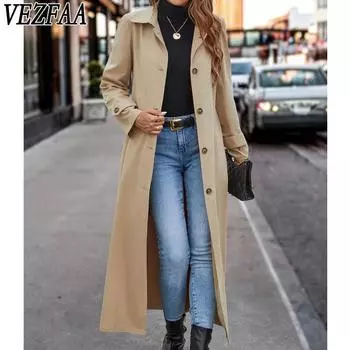 VEZFAA Женская мода Повседневный однотонный принт Осень Зима Длинные рукава Поло Воротник Куртки и пальто S красный