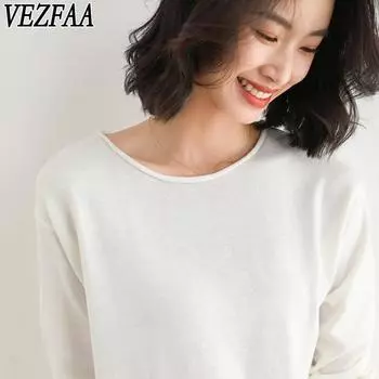 VEZFAA Женская мода Повседневный Осень Зима Однотонный Принт Длинный Рукав О-Образным Вырезом Свитера M