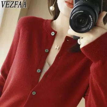 VEZFAA Женская мода Повседневный Осень Зима Однотонный Принт Длинный Рукав О-Образным Вырезом Свитера M