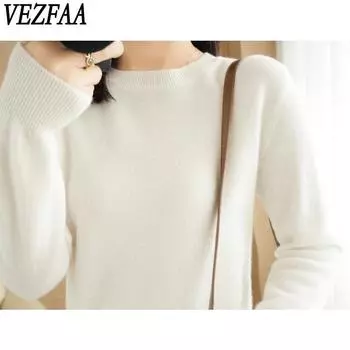 VEZFAA Женская мода Повседневный Осень Зима Однотонный Принт Длинный Рукав О-Образным Вырезом Свитера M