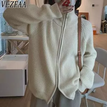 VEZFAA Женская мода Повседневный Осень Зима Однотонный Принт Длинный Рукав Полуводолазка Свитера one size fits all