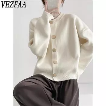 VEZFAA Женская мода Повседневный Осень Зима Однотонный Принт Длинный Рукав О-Образным Вырезом Свитера Size: One Size красный