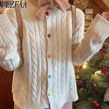 VEZFAA Женская мода Повседневный Осень Зима Однотонный Принт Длинный Рукав О-Образным Вырезом Свитера One size бежевый