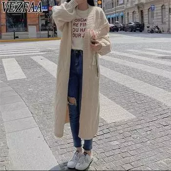 VEZFAA Женская мода Повседневный Осень Зима Однотонный Принт Длинный Рукав Свитера Size: One Size