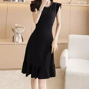 VEZFAA женские модные летние весенние однотонные повседневные платья без рукавов с круглым вырезом и высокой талией