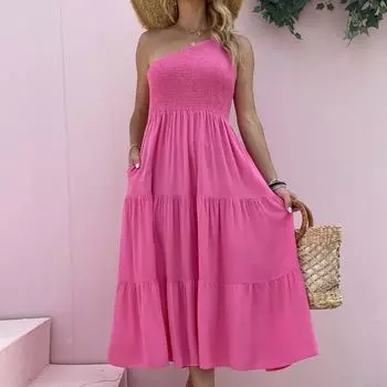 VEZFAA женские модные летние весенние однотонные повседневные платья без рукавов с высокой талией и принтом