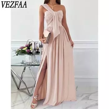 VEZFAA женские модные летние весенние однотонные повседневные платья без рукавов со средней талией и принтом S красный