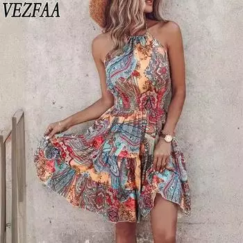 VEZFAA Женские модные летние весенние повседневные платья без рукавов S светло-фиолетовый